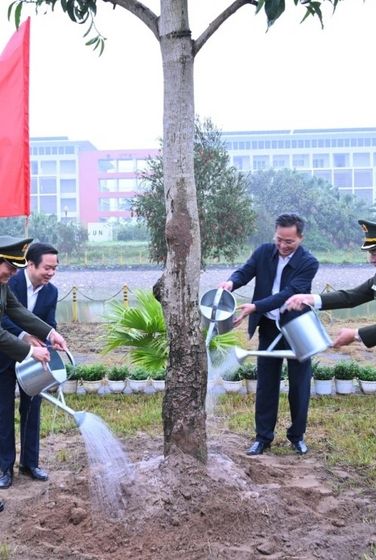 Các đại biểu trồng cây xanh tại lễ phát động.
