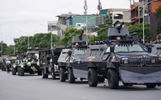 Cán bộ, chiến sĩ tham gia diễn tập phương án bảo vệ Đại hội XIII