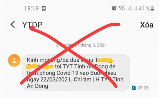 Xuất hiện tin nhắn giả thông báo tiêm vaccine Covid-19 tại Quảng Ngãi