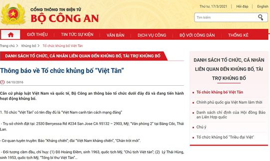 Vì sao Việt Nam xác định Việt Tân là tổ chức khủng bố, phản cách mạng?
