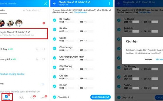 Đổi đồng loạt danh bạ sang đầu số mới thông qua ứng dụng Zalo