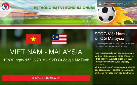 Mở bán vé online trận chung kết lượt về Việt Nam - Malaysia 