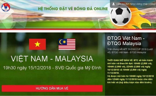 Mở bán vé online trận chung kết lượt về Việt Nam - Malaysia 