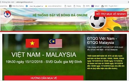 Cảnh báo website giả mạo bán vé trận Việt Nam-Malaysia