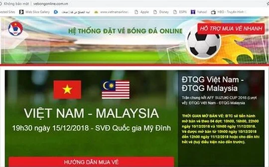 Cảnh báo website giả mạo bán vé trận Việt Nam-Malaysia