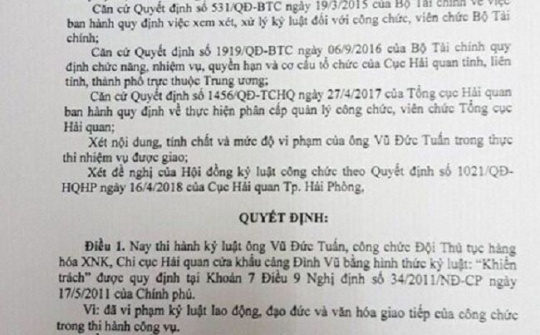 5 cán bộ hải quan Hải Phòng chỉ bị khiển trách