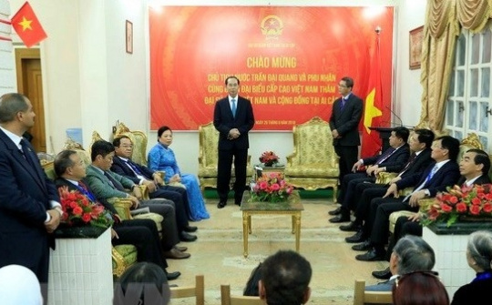 President Tran Dai Quang visits Vietnamese embassy in Egypt