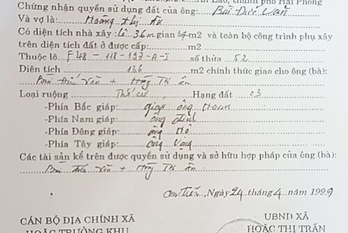 Huyện An Lão - Hải Phòng: UBND xã cấp.... Giấy chứng nhận quyền sử dụng đất?