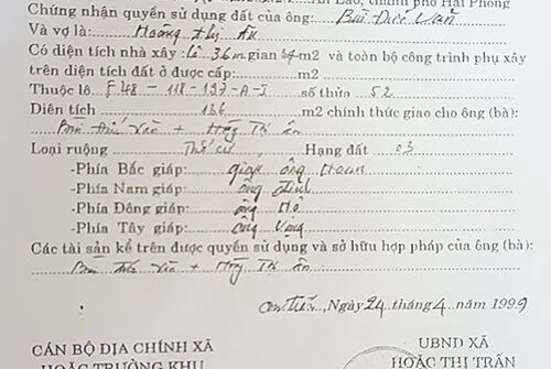 Huyện An Lão - Hải Phòng: UBND xã cấp.... Giấy chứng nhận quyền sử dụng đất?