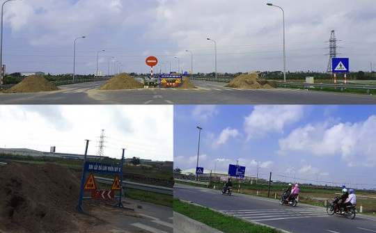 Đường Thái Bình – Hà Nam: Hàng loạt đống đất, cát lớn chắn ngang chặn các phương tiện
