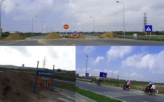 Đường Thái Bình – Hà Nam: Hàng loạt đống đất, cát lớn chắn ngang chặn các phương tiện