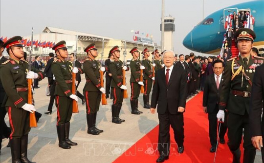 Tổng Bí thư, Chủ tịch nước Nguyễn Phú Trọng bắt đầu chuyến thăm chính thức CHDCND Lào