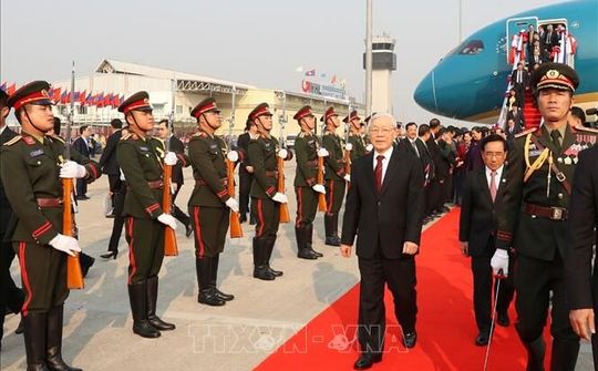 Tổng Bí thư, Chủ tịch nước Nguyễn Phú Trọng bắt đầu chuyến thăm chính thức CHDCND Lào