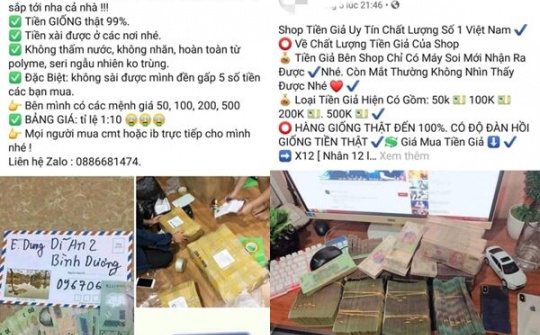 Tiền giả được rao bán công khai trên Facebook