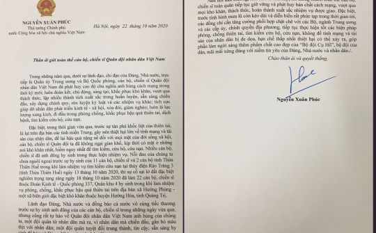 Thư của Thủ tướng Nguyễn Xuân Phúc gửi Quân đội nhân dân Việt Nam
