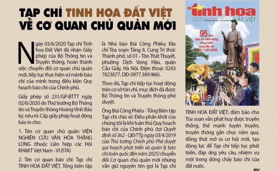 Tạp chí Tinh hoa Đất Việt về cơ quan chủ quản mới