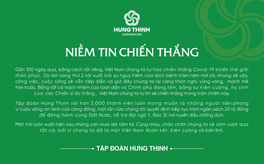 Tập đoàn Hưng Thịnh tiếp tục trích ngân sách 20 tỷ đồng ủng hộ hoạt động phòng, chống Covid-19