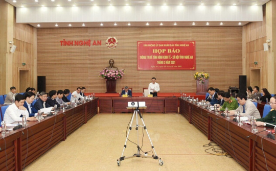 Văn phòng UBND tỉnh Nghệ An họp báo thông tin tình hình kinh tế - xã hội quý I/2021