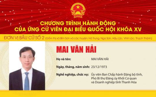 Chương trình hành động của Đ/c Mai Văn Hải - Ứng cử viên ĐBQH khoá XV