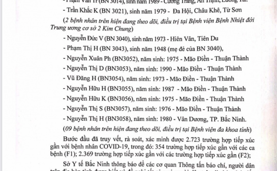 Thông báo khẩn của Sở y tế Bắc Ninh liên quan đến 11 ca nhiễm Covid-19