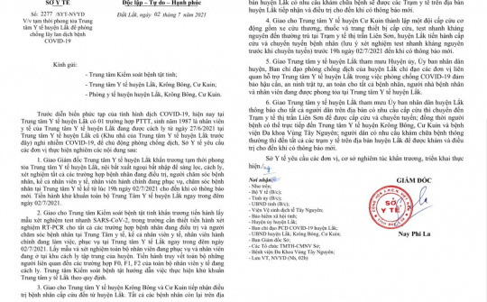 Đắk Lắk:  tạm thời phong tỏa Trung tâm Y tế huyện Lắk do có ca nghi nhiễm COVID-19