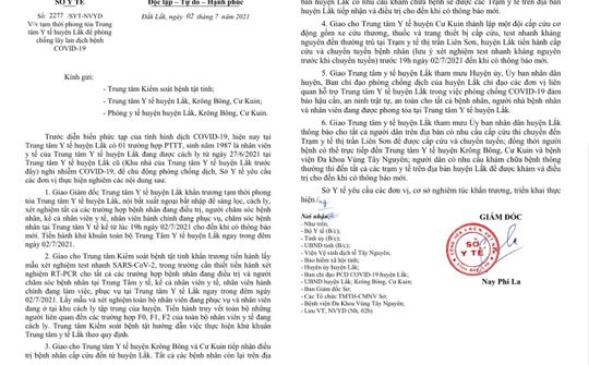 Đắk Lắk:  tạm thời phong tỏa Trung tâm Y tế huyện Lắk do có ca nghi nhiễm COVID-19