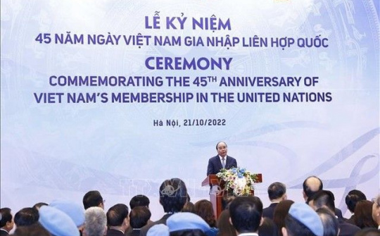 Chủ tịch nước Nguyễn Xuân Phúc và Tổng Thư ký LHQ Antonio Guterres chủ trì Lễ kỉ niệm 45 năm Việt Nam gia nhập LHQ