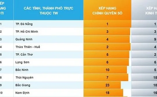 Top địa phương/bộ, ngành dẫn đầu chuyển đổi số