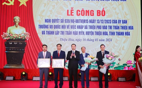 Thanh Hoá: Công bố Nghị quyết nhập xã Thiệu Phú vào thị trấn Thiệu Hóa và thành lập thị trấn Hậu Hiền