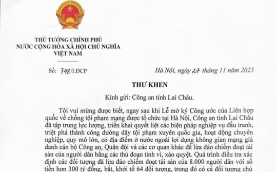 Thủ tướng gửi thư khen Công an tỉnh Lai Châu triệt phá tổ chức lừa đảo xuyên quốc gia