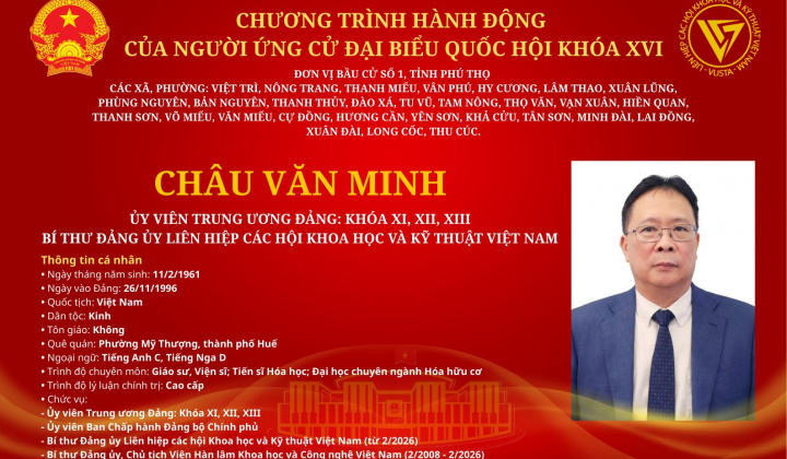 Chương trình hành động của GS.VS. Châu Văn Minh, ứng cử viên đại biểu Quốc hội khoá XVI