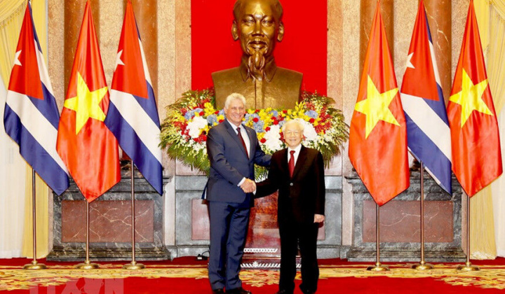 Tổng Bí thư, Chủ tịch nước Nguyễn Phú Trọng hội đàm với Chủ tịch Hội đồng Nhà nước và Hội đồng Bộ trưởng Cu-ba