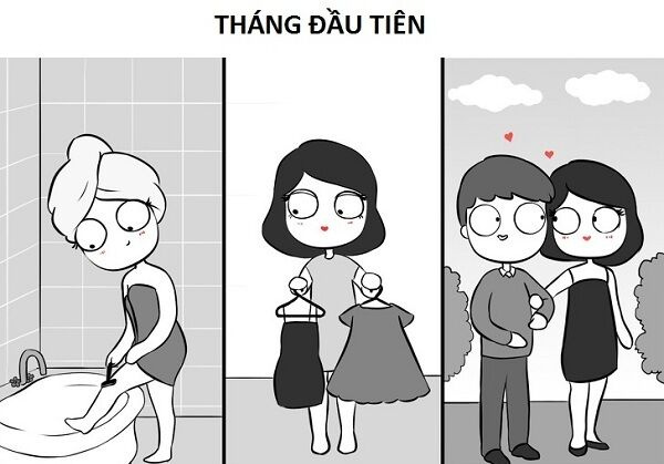 Tranh vui: Sự khác biệt giữa tình yêu 1 tháng và tình yêu 1 năm