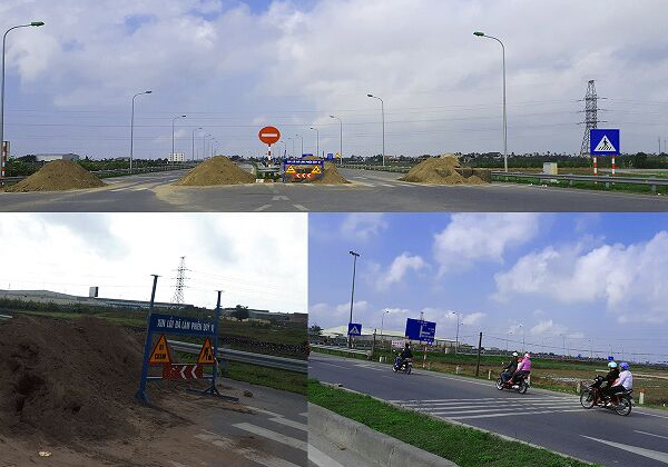 Đường Thái Bình – Hà Nam: Hàng loạt đống đất, cát lớn chắn ngang chặn các phương tiện