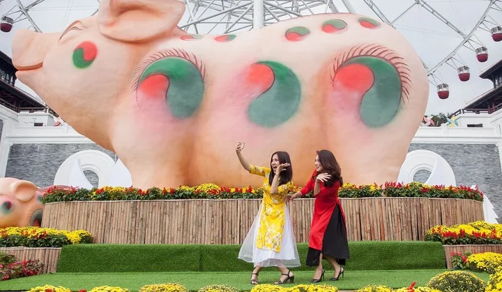 Rộn ràng trời xuân ở lễ hội 'Heo vàng gõ cửa' tại Sun World Danang Wonders