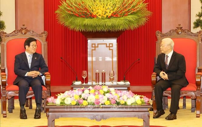 Tổng Bí thư, Chủ tịch nước Nguyễn Phú Trọng tiếp Chủ tịch Quốc hội Hàn Quốc