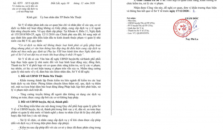 Sở Y tế Đắk Lắk lập đoàn kiểm tra các loại hình dịch vụ sức khỏe,  thẩm mỹ, Spa