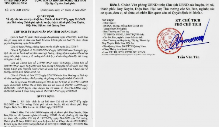 Quảng Nam:  3 địa phương cuối cùng là Hội An, Điện Bàn, Duy Xuyên kết thúc cách ly xã hội