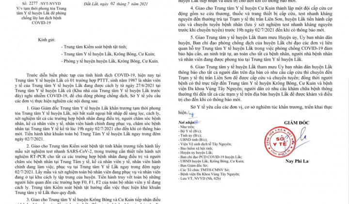 Đắk Lắk: tạm thời phong tỏa Trung tâm Y tế huyện Lắk do có ca nghi nhiễm COVID-19