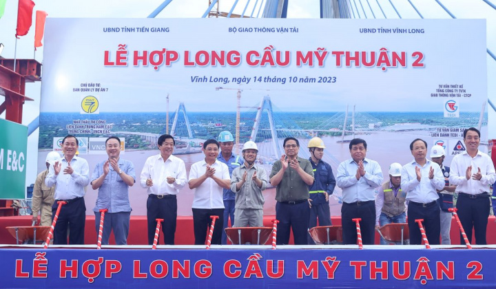 Hợp long cầu Mỹ Thuận 2 nối Tiền Giang và Vĩnh Long