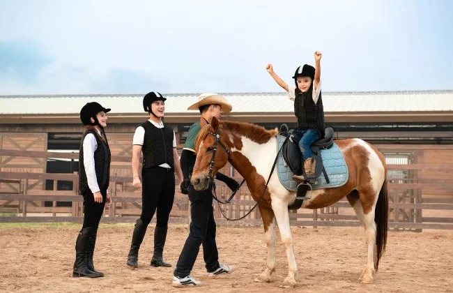 Du khách hào hứng khám phá bộ môn mã thuật tại Vinpearl Horse Academy Vũ Yên