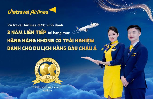 Vietravel Airlines được vinh danh Hãng hàng không có trải nghiệm dành cho du lịch hàng đầu Châu Á năm 2025