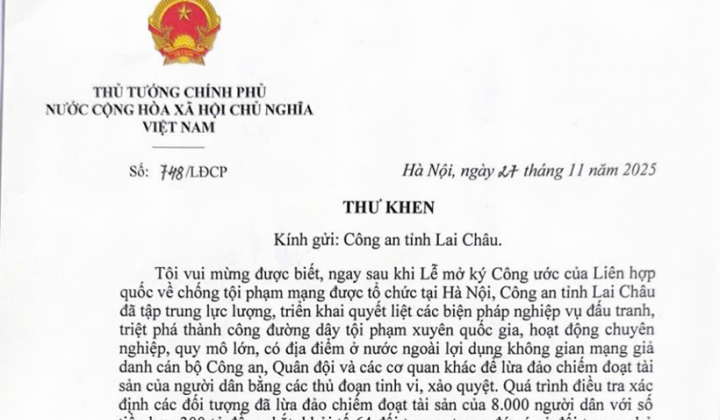 Thủ tướng gửi thư khen Công an tỉnh Lai Châu triệt phá tổ chức lừa đảo xuyên quốc gia