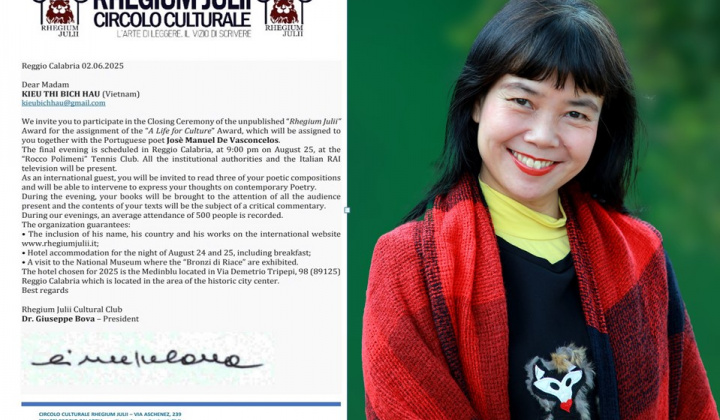 Nhà văn - Dịch giả Kiều Bích Hậu nhận giải thưởng của Hiệp hội văn hóa Ý