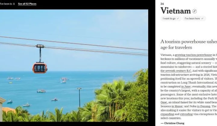 New York Times chọn cáp treo Hòn Thơm là hình ảnh biểu tượng của du lịch Việt Nam trong danh sách “phải đến năm 2026”