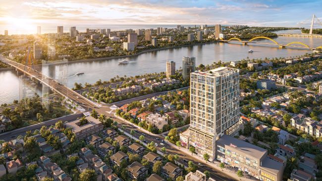 Tòa tháp Sun Solar Residence tọa lạc trên tuyến đường Lê Duẩn sầm uất (Ảnh phối cảnh: Sun Property)