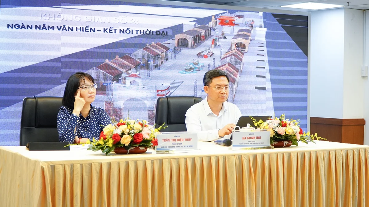 Phó Chủ tịch Uỷ ban nhân dân TP.HCM Trần Thị Diệu Thuý và Phó Chủ tịch Uỷ ban nhân dân TP.Hà Nội Hà Minh Hải chủ trì họp báo
