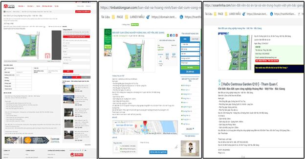Một số trang rao bán đất dự án CCN Hoàng Mai mà Nam Á đã đăng bán trên website