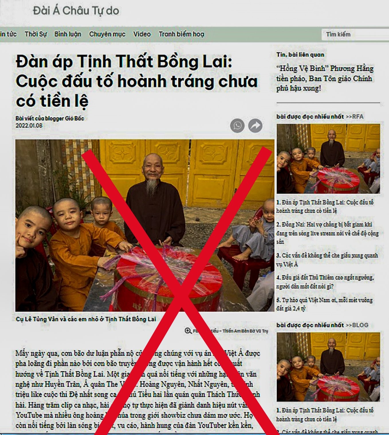 Đài Á Châu  sử dụng quyền tự do ngôn luận để xuyên tạc sự thật về vụ việc “Tịnh thất Bồng Lai”