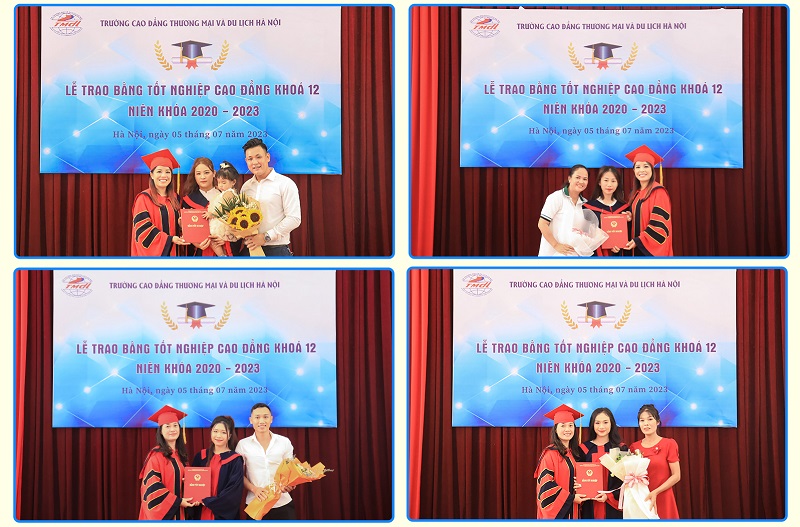 Đại diện Trường trao bằng tốt nghiệp cho các tân cử nhân khóa 12 cùng với sự chứng kiến của gia đình.